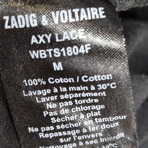 Zadig & Voltaire Long Sleeve Tee Axy Lace Black Embroidered Eagle Womens Medium - Picture 5 of 8